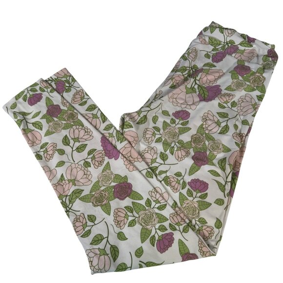 Lularoe Tall & Curvy Super Soft Floral Leggings Shades of Pink and Green - Picture 1 of 5